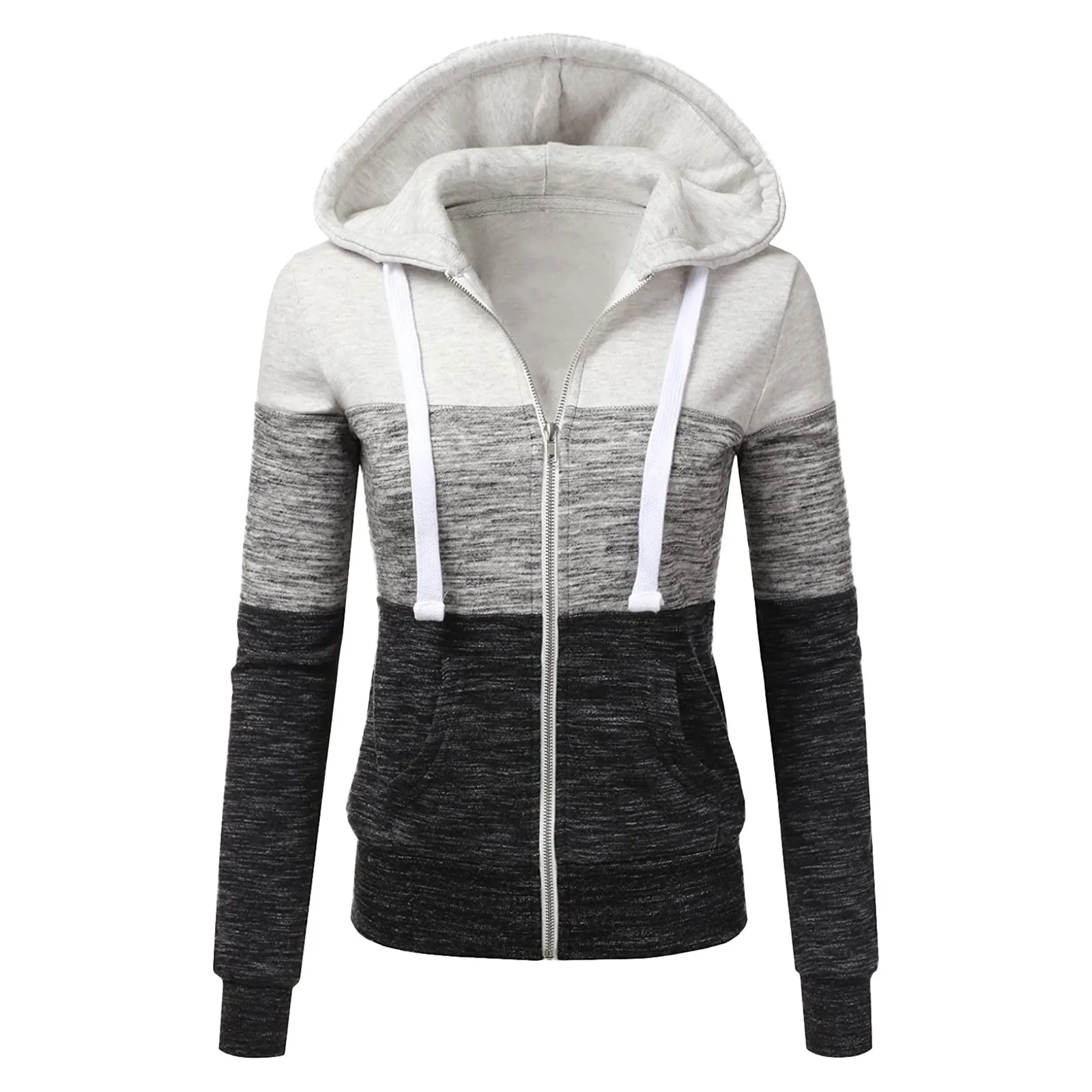 2024 Women\'S Patchwork Hoodies Casual Slim Zipper Coat Outdoor Autumn Winter Jacket Sport Fashion Long Sleeve Hooded Pullover