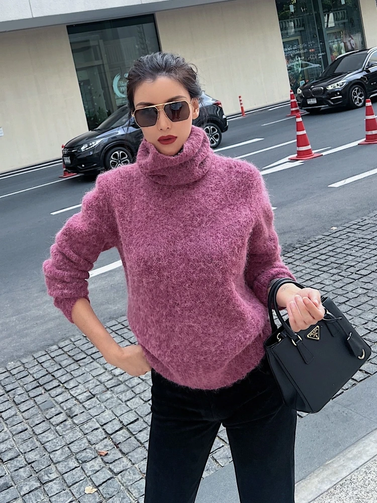 

Уютный мягкий утепленный свитер с круглым вырезом и съемным воротником, летняя новинка, теплый, практичный, простой дизайн, пастельный фиолетовый цвет
