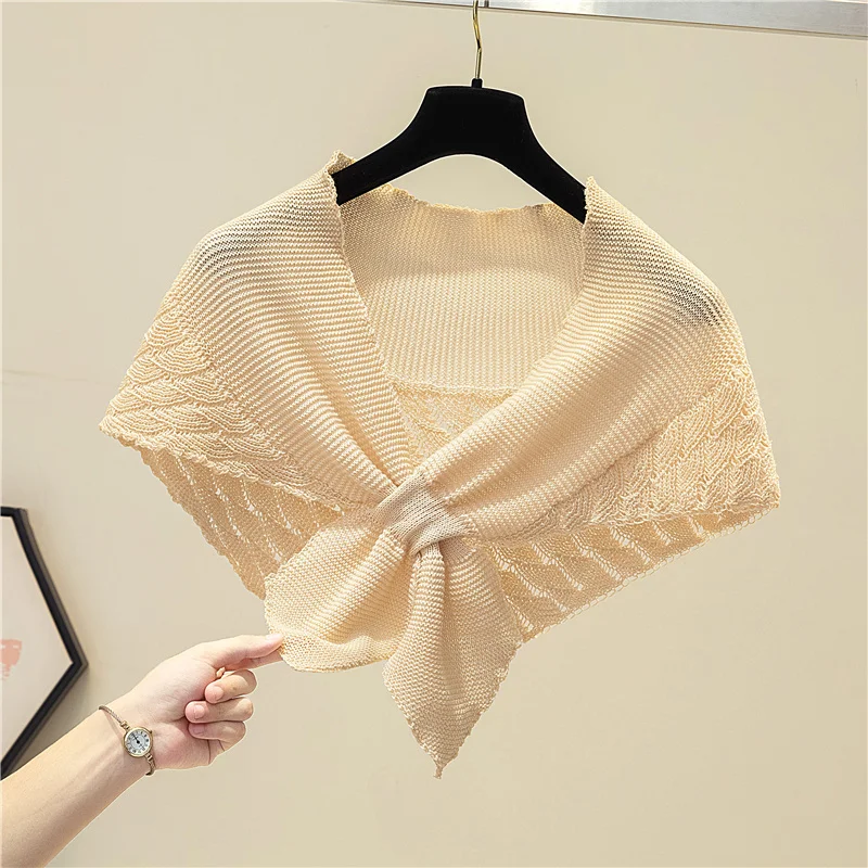 Korean Solid Hollow Wool Knitted Shawl Crow\'s Feet Protect Cervical Sspine Air-Conditioned Cloak Women\'s Summer Warm Scarf P89