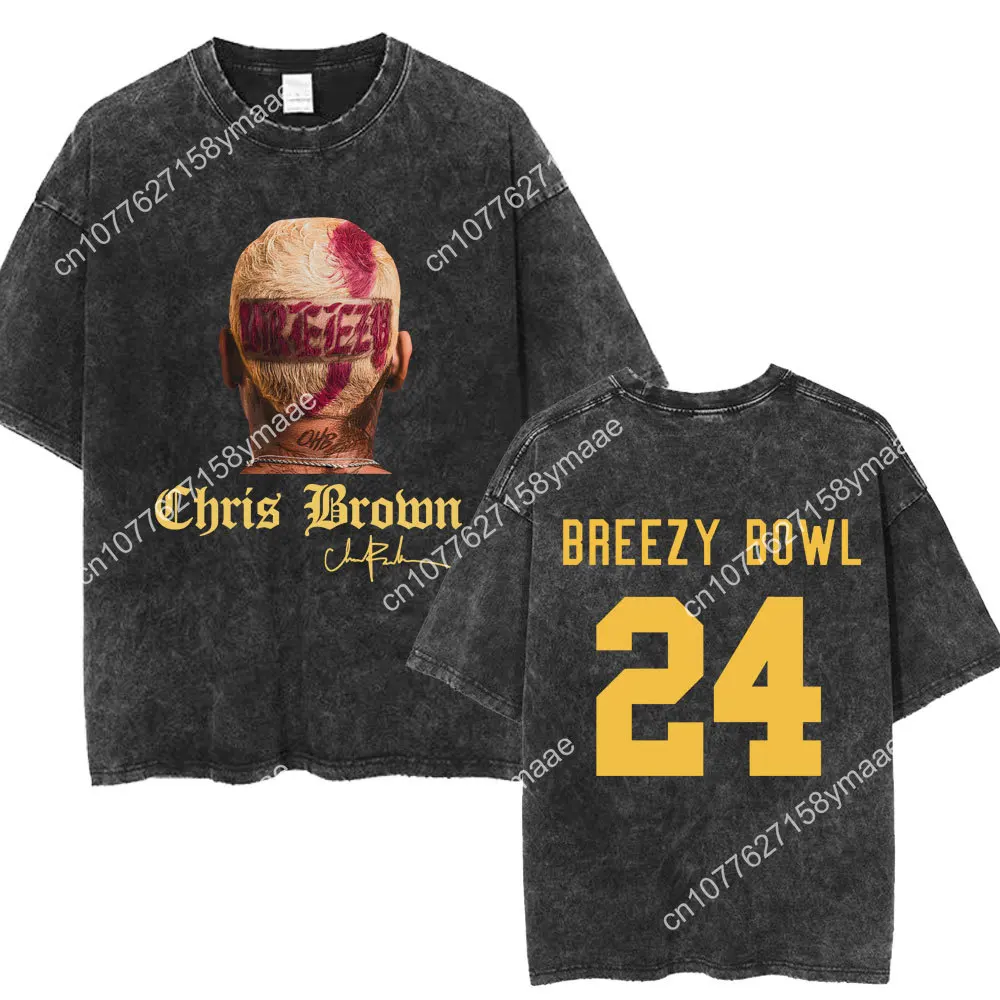 

Chris Brown Breezy Bowl XX Concert Washed T Shirts Hip Hop Fashion Vintage Men Women's T-Shirts Loose Cotton Casual T Shirt Stre