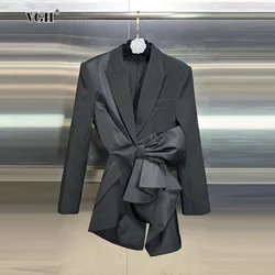 VGH Solid Hollow Out Backless Blazers For Women Notched Collar Long Sleeve Patchwork Bowknot Slimming Blazer Female Fashion New