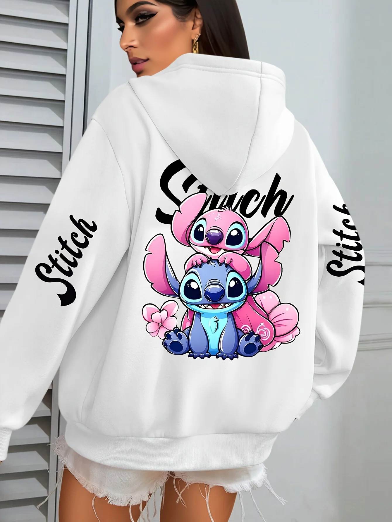 جديد غرزة والملاك طباعة القطن مقنعين الكرتون رياضية النساء الرجال الخريف بلوفر شتوي عادية خفيفة الوزن المرأة هوديس #2