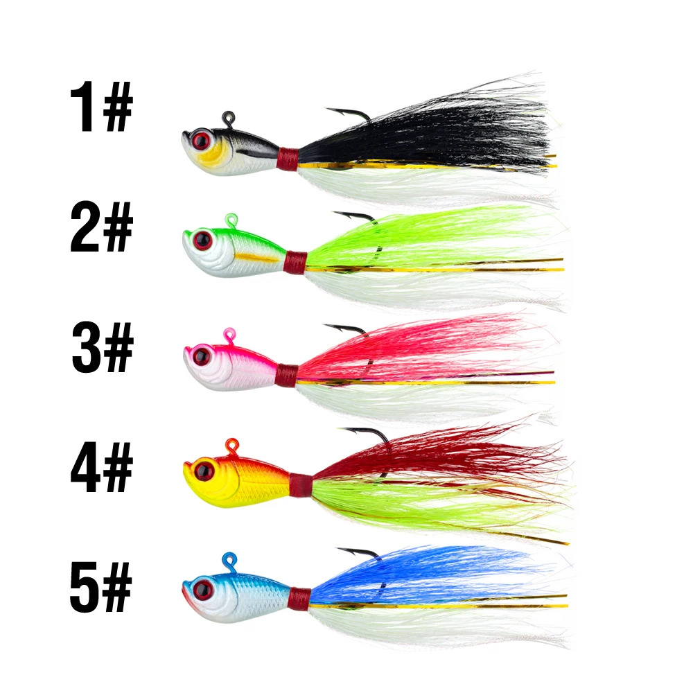 5Pcs Jig Kopf Bucktail Haken 14g/21g/28g/42g/56g künstliche Casting Köder Metall Angeln Jig Köder 3D Auge Swimbait mit Haken – Detail 7