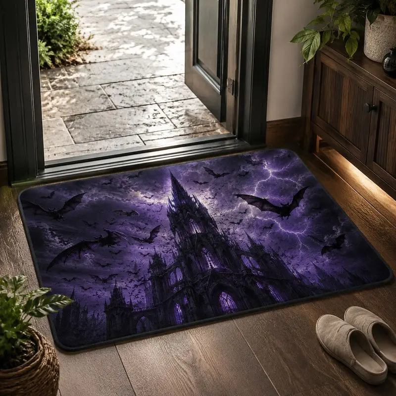 VIKAMA Dark Moon Night Bat Carpet Gothic Style Entrance Hall Floor Mat Bedside Photo Decoration Wear resistant Foot Mat view 2