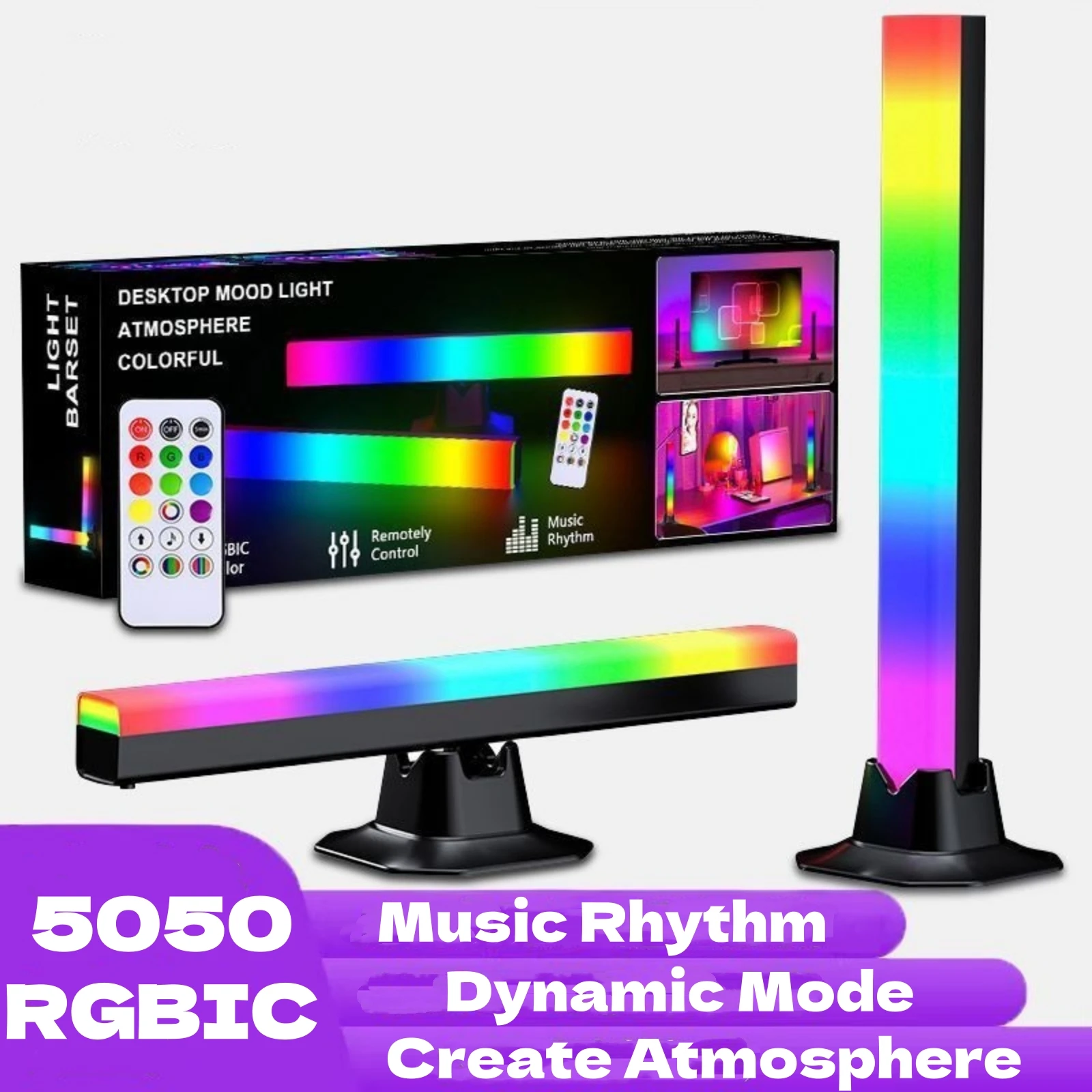 DC5V Music LED Light Bars RGBIC TV Backlights Remote 2 in 1 Pickup Rhythm Lights Desktop Gaming USB Atmosphere Lamp Mood Light