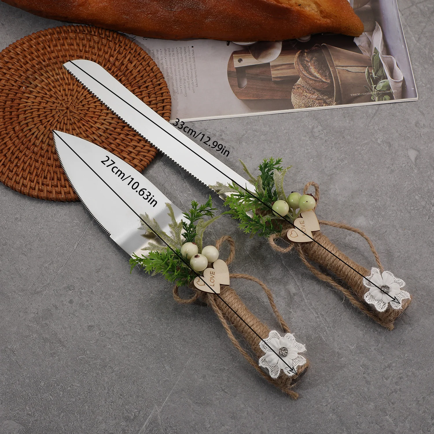 موري اليدوية حبل القنب الحب رقائق الخشب كعكة الزفاف أدوات الخبز الزفاف تذكارية بوتيك هدية مربع #5
