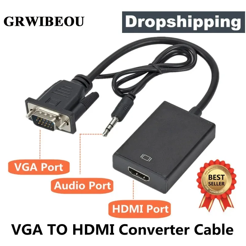 Full HD 1080P VGA to HDMI-compatible Converter Adapter Cable With Audio Output VGA HD Adapter for PC laptop to HDTV Projector