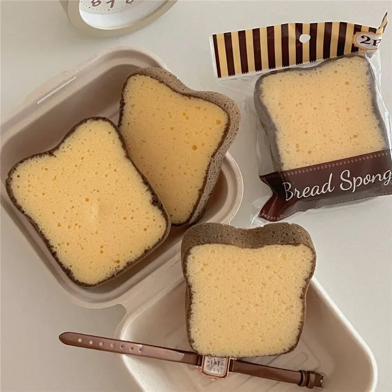 2pcs Vivid Bread Sponges for Kitchen Interesting Imitation Toast Washing Sponge Kitchen Supplies Cleaning Gadgets Home Decor
