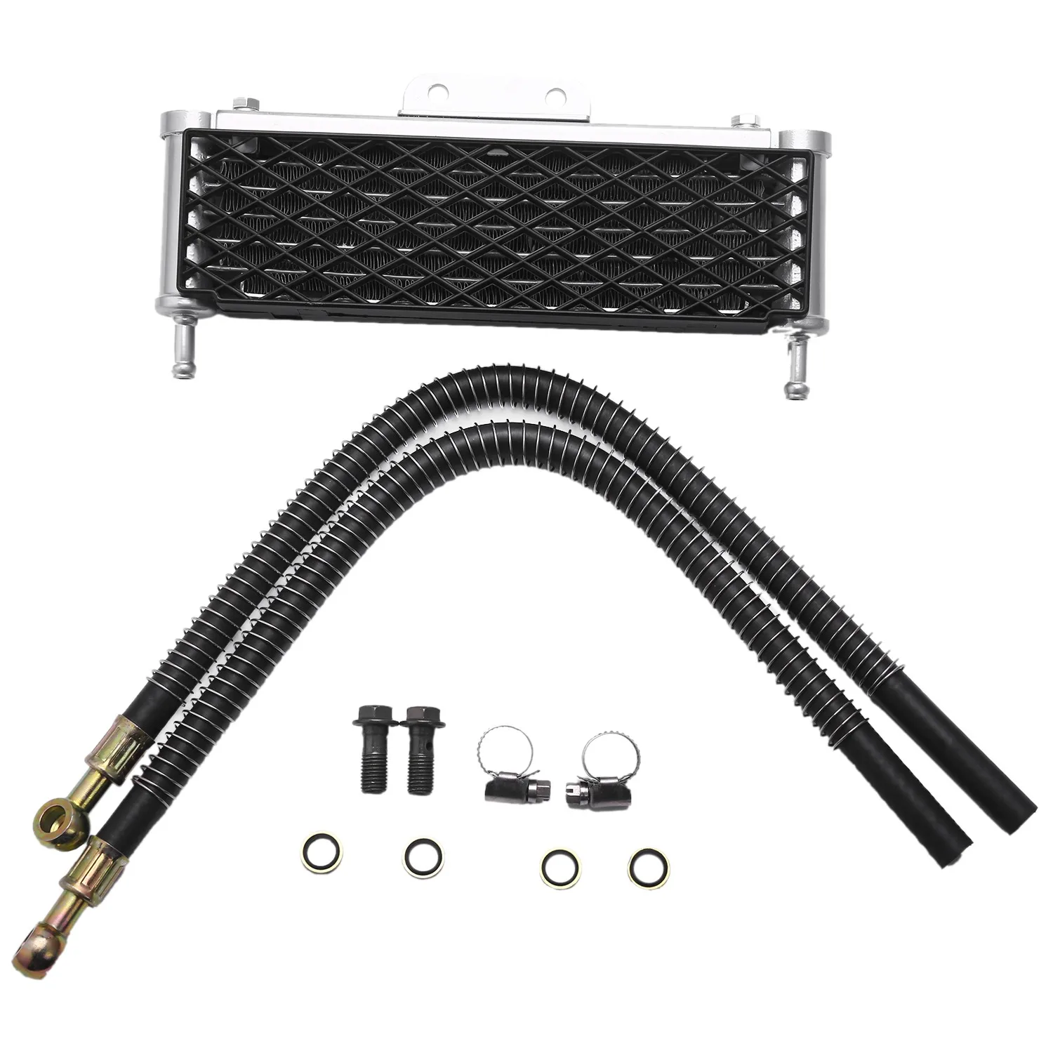 

Motorcycle Oil Cooler 4 Rows Mesh Big Size with 10Mm Tubling for 50Cc-160Cc Modify Oil-Cooled Engines Pit Dirt