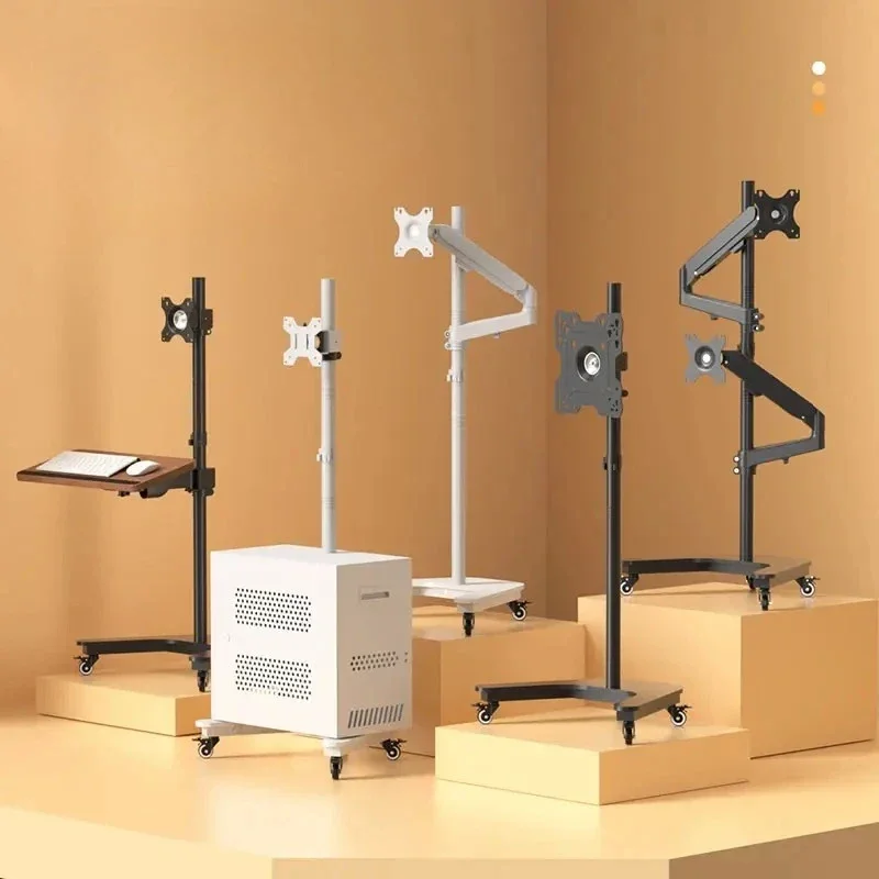 floor-to-ceiling white mobile lazy lying down notok bracket with keyboard stretching computer rotation