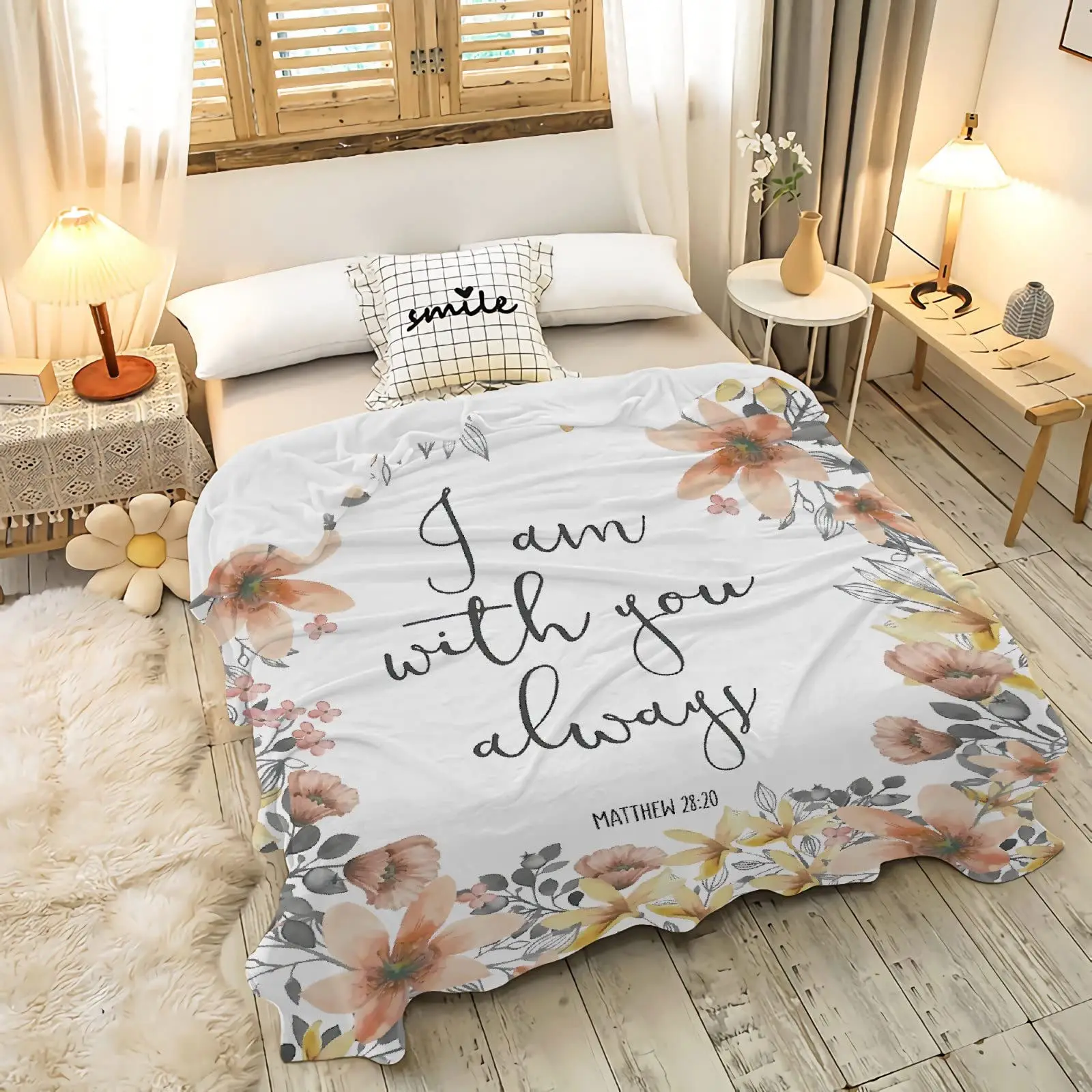 

KACISSTY Fashion Flannel Blankets Bible Verse I Am with You Always Fleece Throw Blanket Lightweight Soft Bed Quilts Home Decor