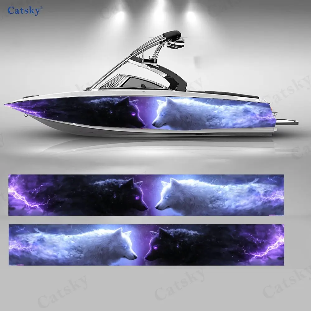 

Наклейки на лодки Purple Thunder Black White Wolf, водонепроницаемые виниловые наклейки из ПВХ для рыболовных лодок, прочный и стильный дизайн