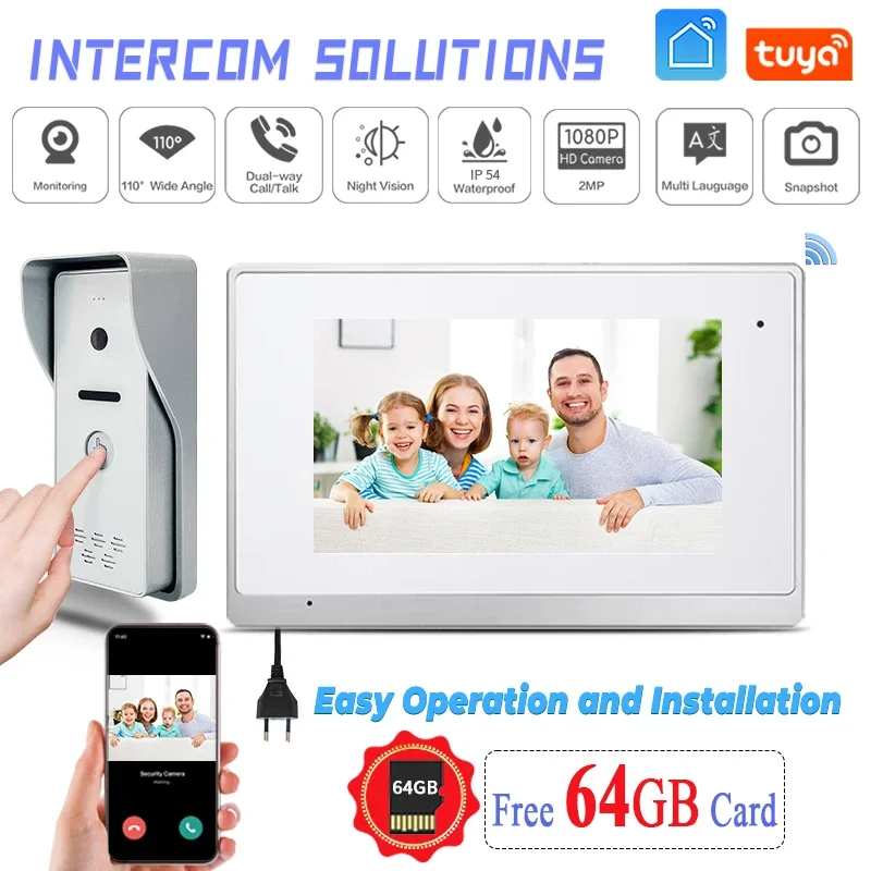 

Villa Apartment Building Wifi CAT5/6 Visible Door Phone Tuya Ip 7 Inch Touch Screen Video Door Phone Intercom System