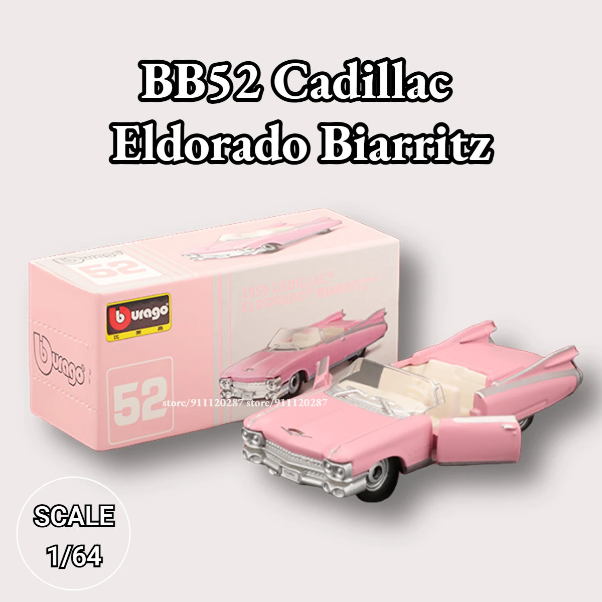 Bburago 1:64 Miniature Car Model, BB52 Cadillac Eldorado Biarritz Scale Diecast Vehicle Replica Collection Toy for Boy