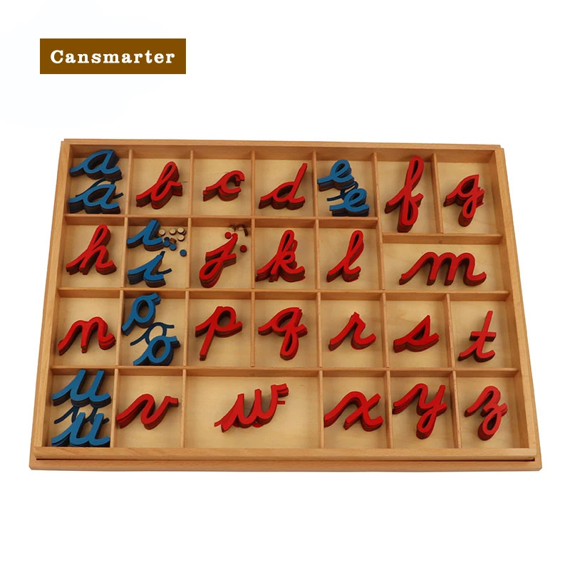 Montessori Baby Toys Wooden Cursive Moveable Alphabet Language Teaching Aids Learning Puzzle Games Preschool Toys for Children
