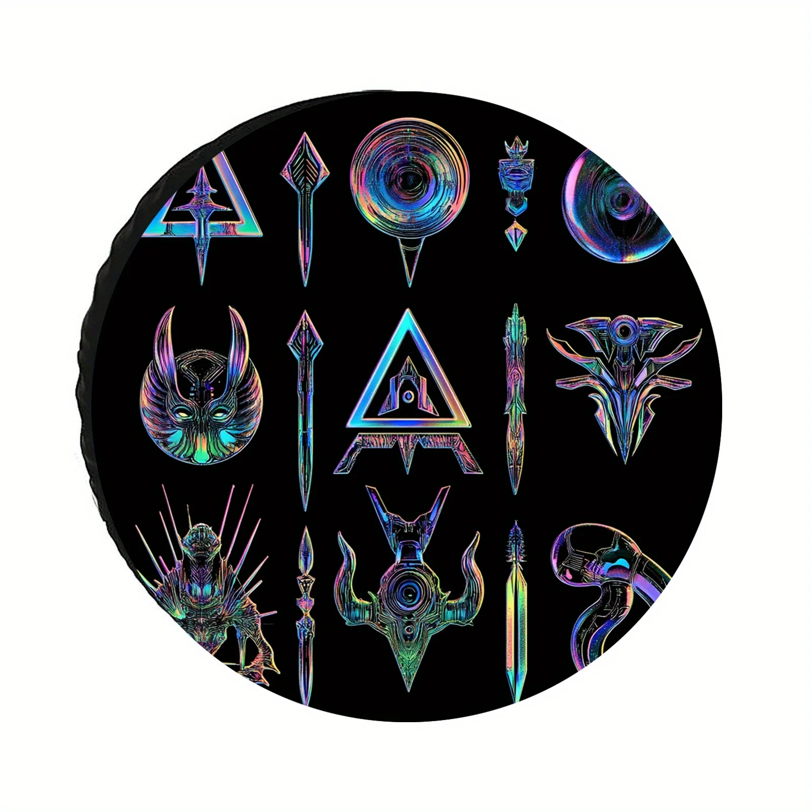 1pc Black Polyester Tire Cover Protector With Fluorescent Animal Print Design - UV & Dust Resistant, Weatherproof Fit For Cars,