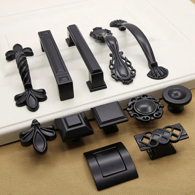 Matte Black Vintage Cupboard Metal Knobs Kitchen Door Handles Cabinet Pull Furniture Drawer Hardware Bar Wardrobe Handle