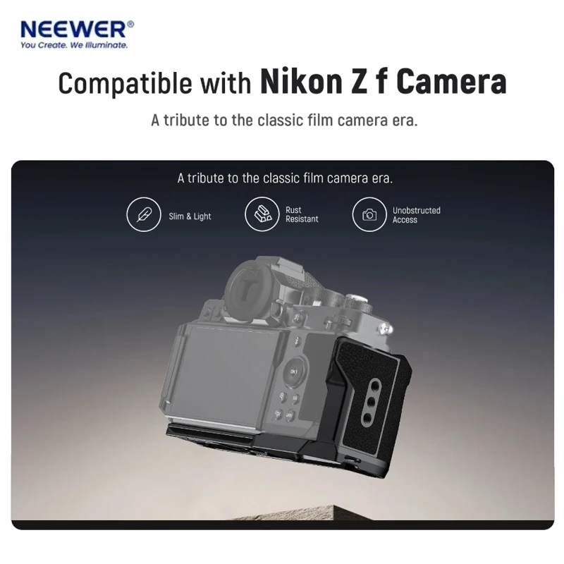 NEEWER لوح قاعدة للكاميرا بقبضة على شكل حرف L من النوع النحيف لنيكون Zf Arca مع مقبض يد CA134