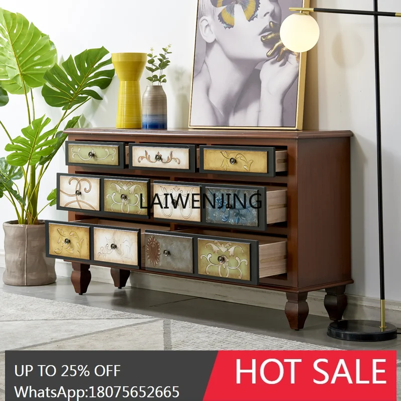 American country retro painted chest cabinet Mediterranean bedroom storage living room solid wood TV cabinet