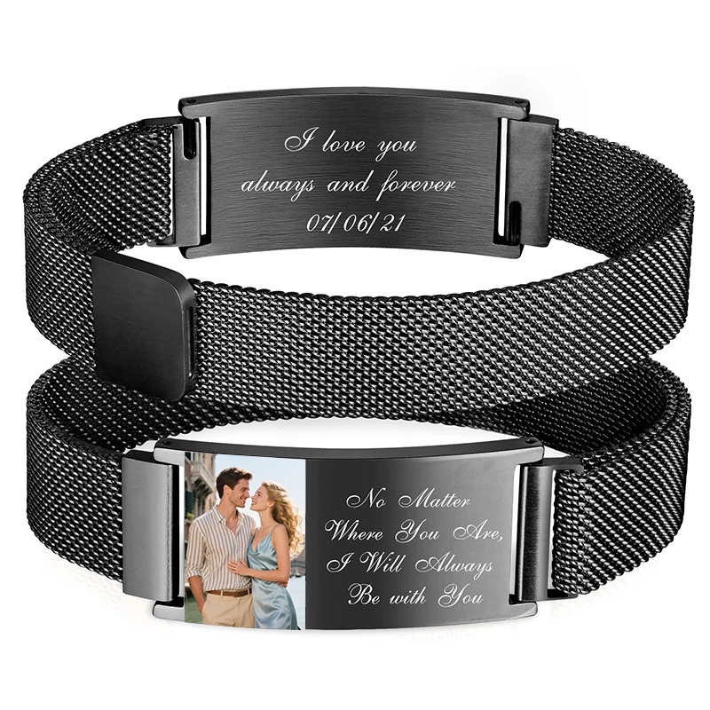 

Custom Photo Text Bracelets for Men Women Stainless Steel Adjustable Customized Picture Wristbands Gifts for Boyfriend Husband