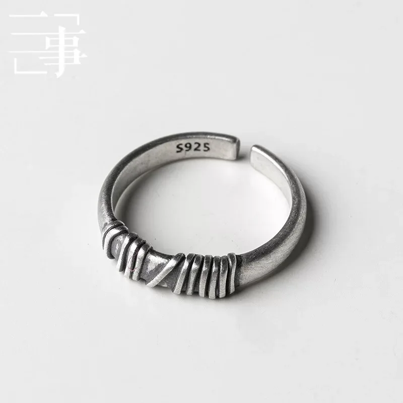 

BFCLUB 925 Sterling Silver Rings For Women Men Fine Jewelry Finger Adjustable Open Vintage Knots Ring For Party Birthday Gift