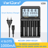 VariCore VCR4 LCD multifunctional charger compatible for 3.7V 3.2V Li-ion Ni-MH battery 18650 21700 26650 AA AAA Capacity TEST