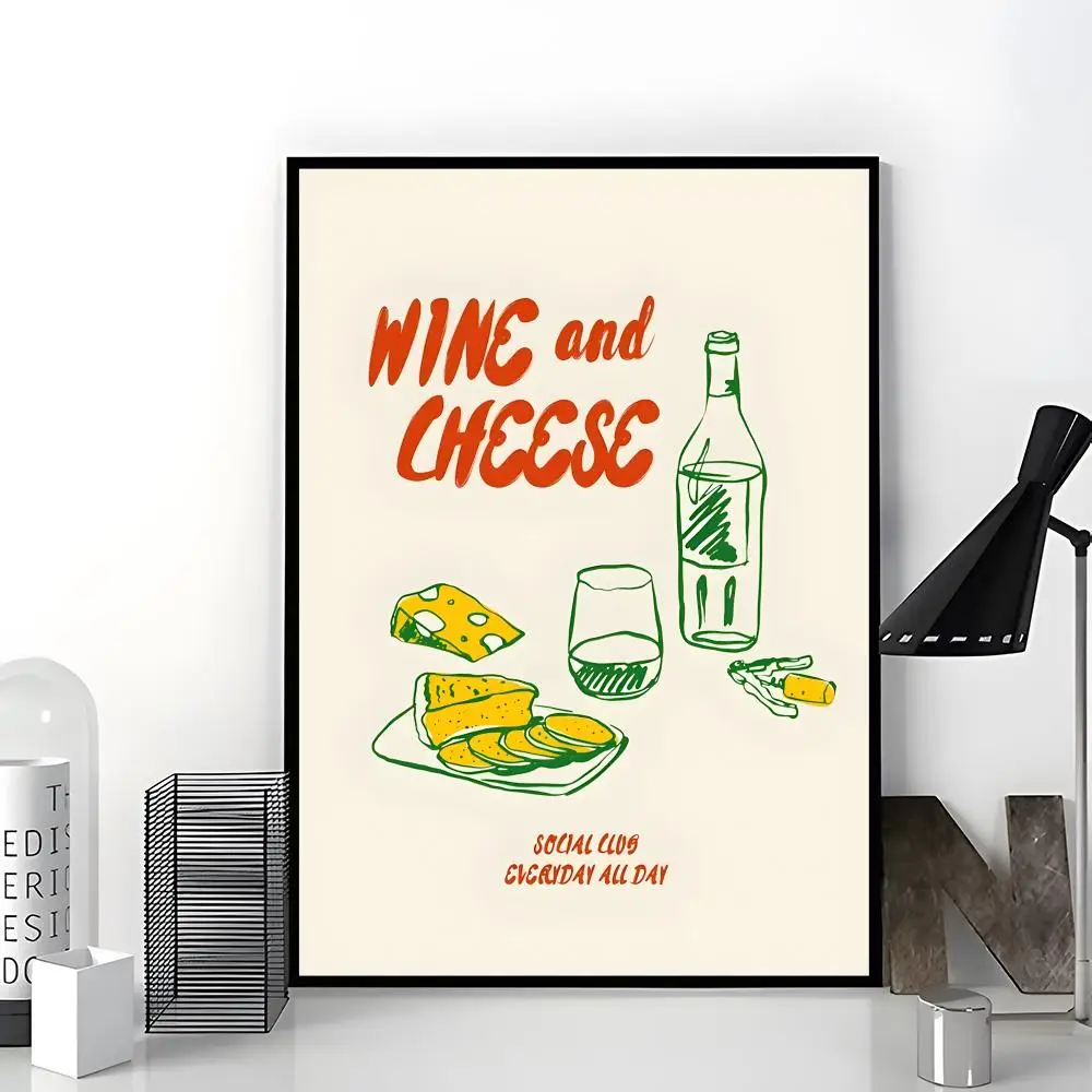 Elegant W-Wine And Cheese Club Art Poster Aesthetic Dorm & Bedroom Wall Art Decor