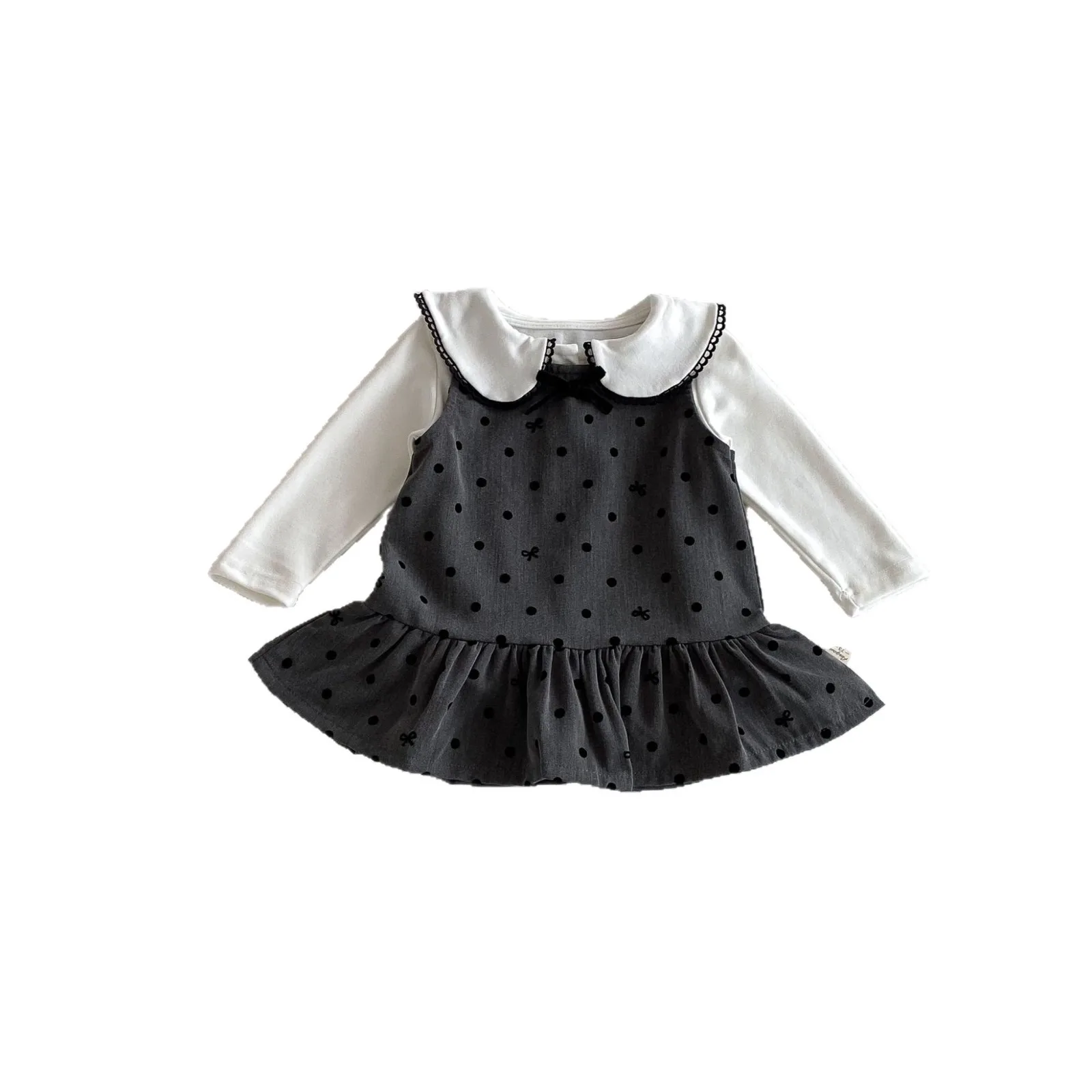 Conjunto de vestido para niña pequeña, Tops de manga larga con cuello Peter Pan y chaleco, traje de 2 uds., trajes para niños pequeños, otoño 2025