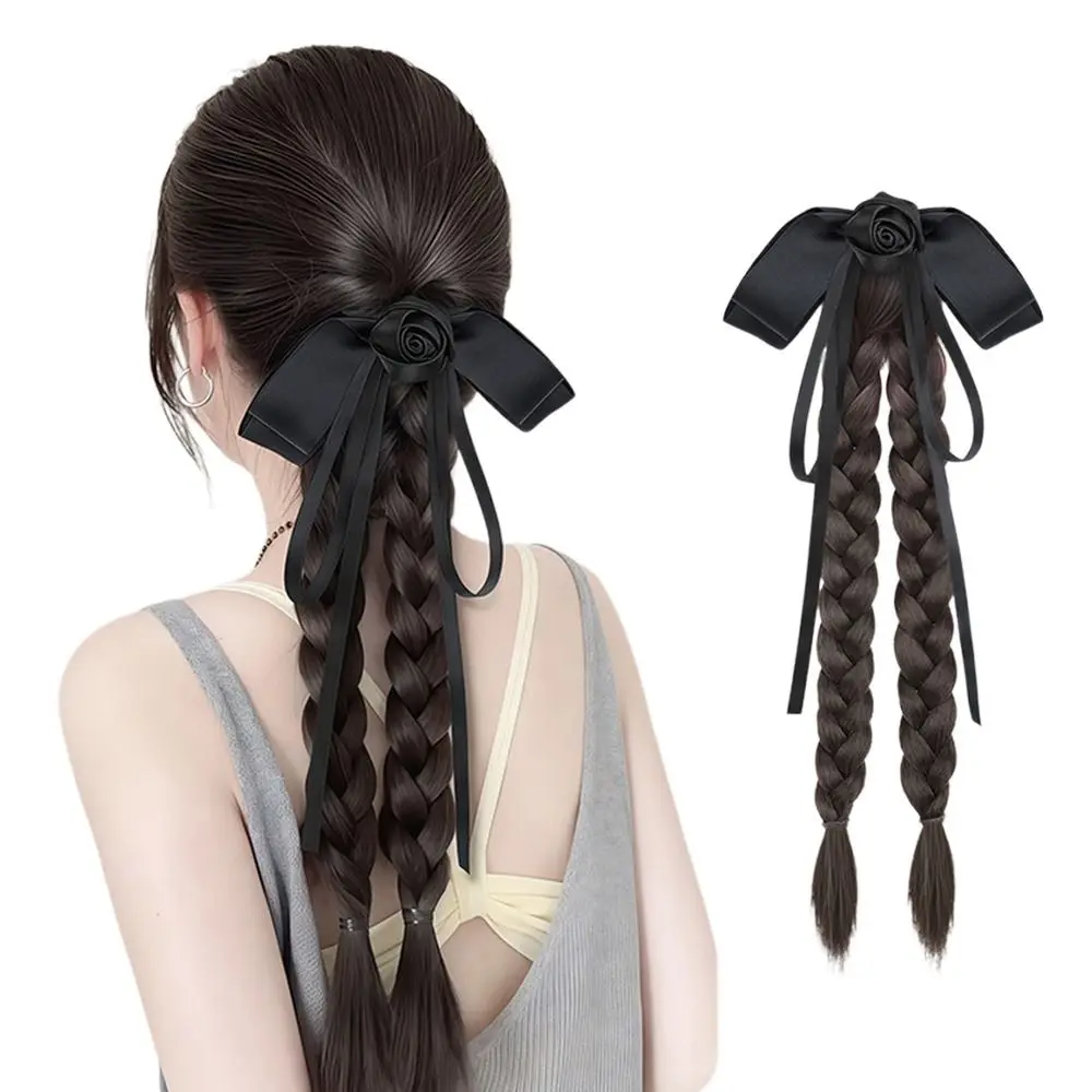 

Double Braided Wig Braid Hair Claw Clip with Ribbon Bow Chinese Style Hair Bun Grasp Synthetic Fake Hair Braids Hair accessories