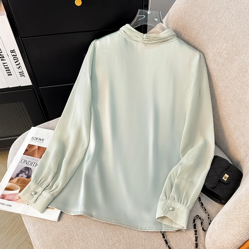 ผู้หญิงเสื้อใหม่ฤดูใบไม้ร่วงแขนยาว V คอผูกเชือกเสื้อผู้หญิงเสื้อเสื้อเบลาส์เสื้อ Blusas Camisas 2025 Q537