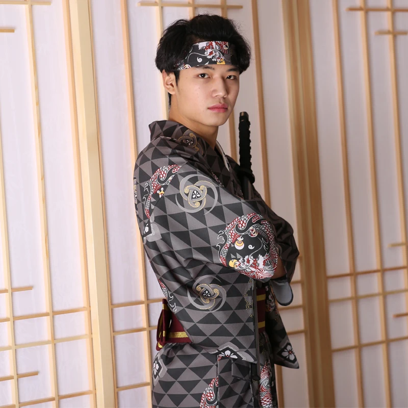 

Kimono with Belt Men's Formal Clothes Japanese Gentleman Suit Festival Yukata Traditional Set Samurai Kimono Cosplay Photo Shoot