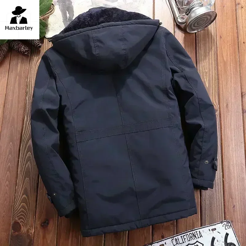 Parka de invierno para hombre, rompevientos de lana gruesa y cálida, abrigos de piel para hombre, ropa de calle con capucha Retro, abrigos, chaquetas a prueba de viento para hombre 6xl