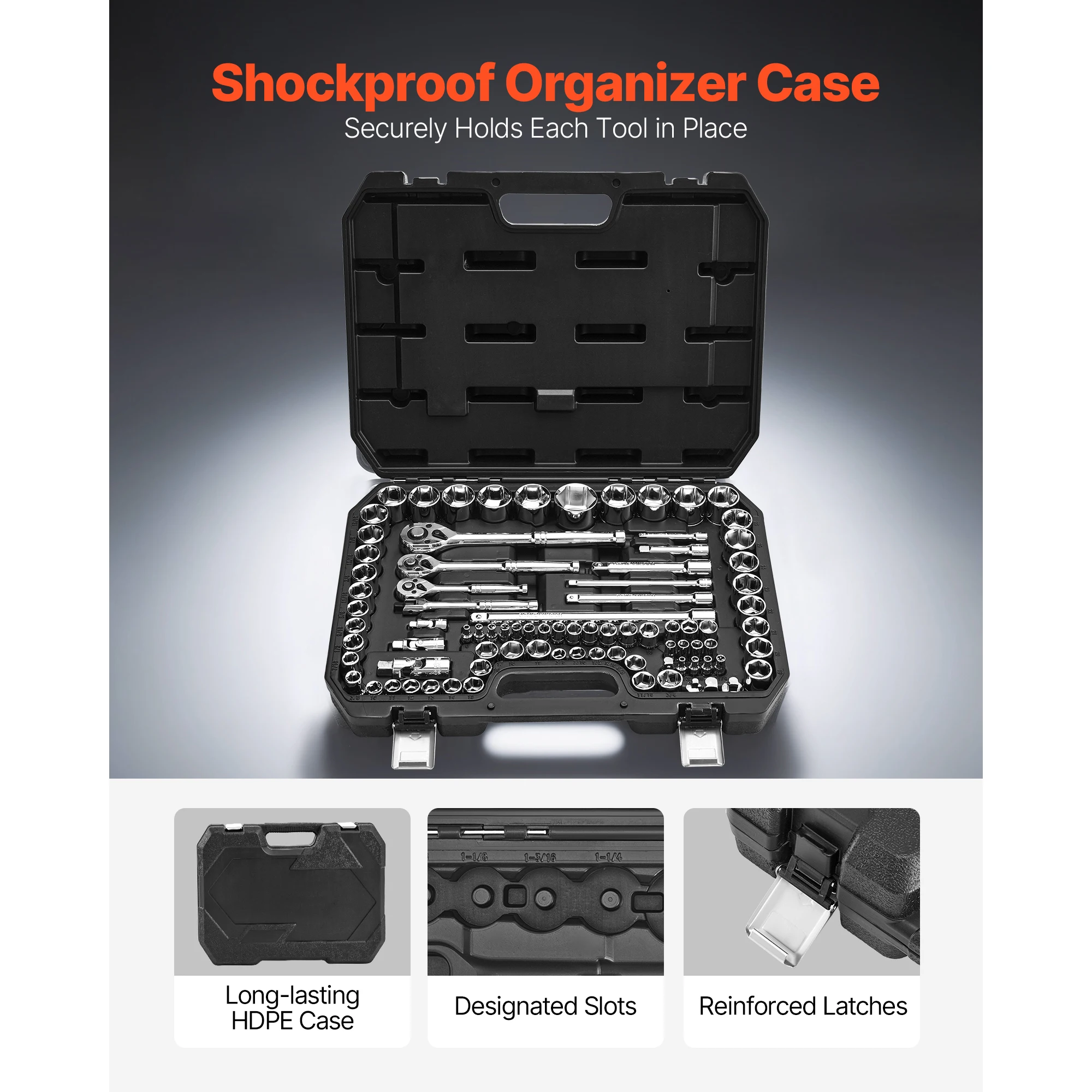 SucceBuy dopsleutelset 86-delig 3/8 1/4 1/2 inch aandrijfdop en ratelset SAE metrische monteur gereedschapsset met ratelsleutel