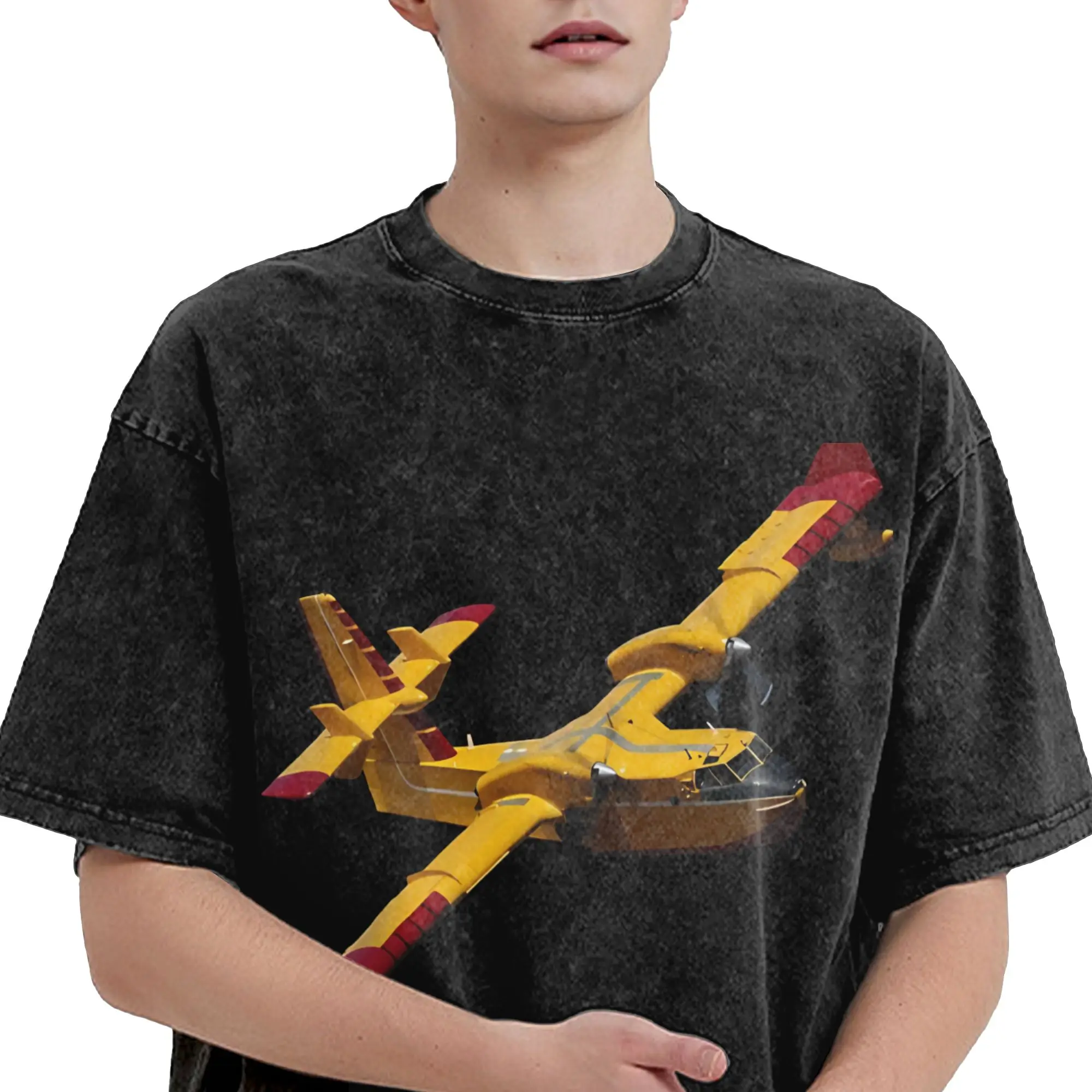 Canadair cl-415 Super Scooper firebomber Aircraft  Washed T Shirts Streetwear Hip Hop Vintage T-Shirts  Tee Shirt Men Women