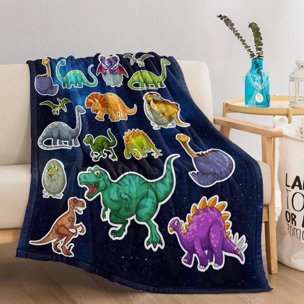 Cute Cartoon Dinosaur Design Blanket Dinosaur Theme Flannel Throw Blanket Soft Comfort Cozy Throw Blanket for All Seasons