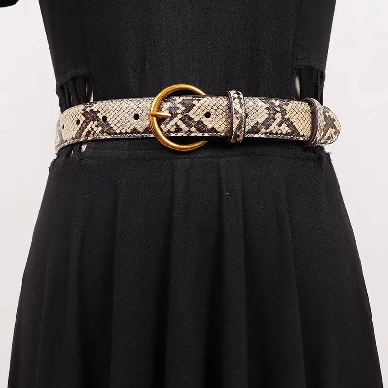 Women's Fashion Snakeskin Print  PU Leather Cummerbunds Female Dress Corsets Waistband Belts Decoration Wide Belt R2019