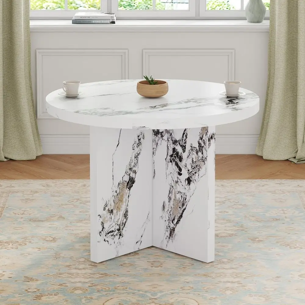 Round 42 Marble Dining Table for 4-6, Suitable for Kitchen, Dining Room, Restaurant, Home Office, Living Room