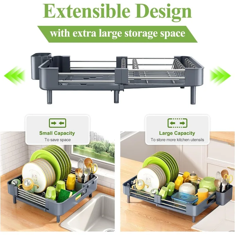 

Dish Drying Rack - Expandable Dish Rack for Kitchen Counter, Large Dish Drainer