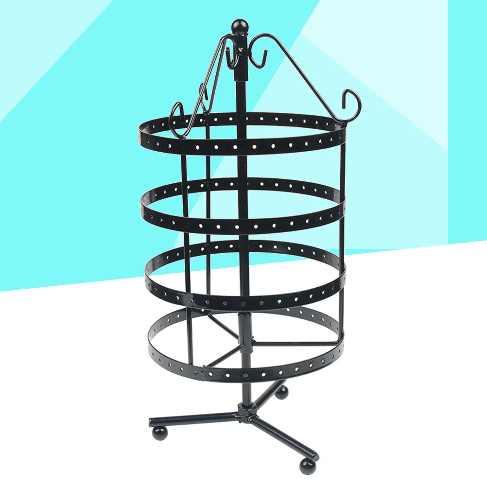 

Вращающийся 4-ярусный органайзер для украшений, подставка для хранения серег, металлическая подставка для демонстрации ожерелий и колец, дизайн «птичья клетка», черный