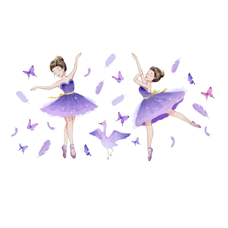 Dancing Girl Feather Butterfly Wall Sticker DIY Background Wall Living Room Bedroom Home Decor Sticker Self Adhesive Antifouling