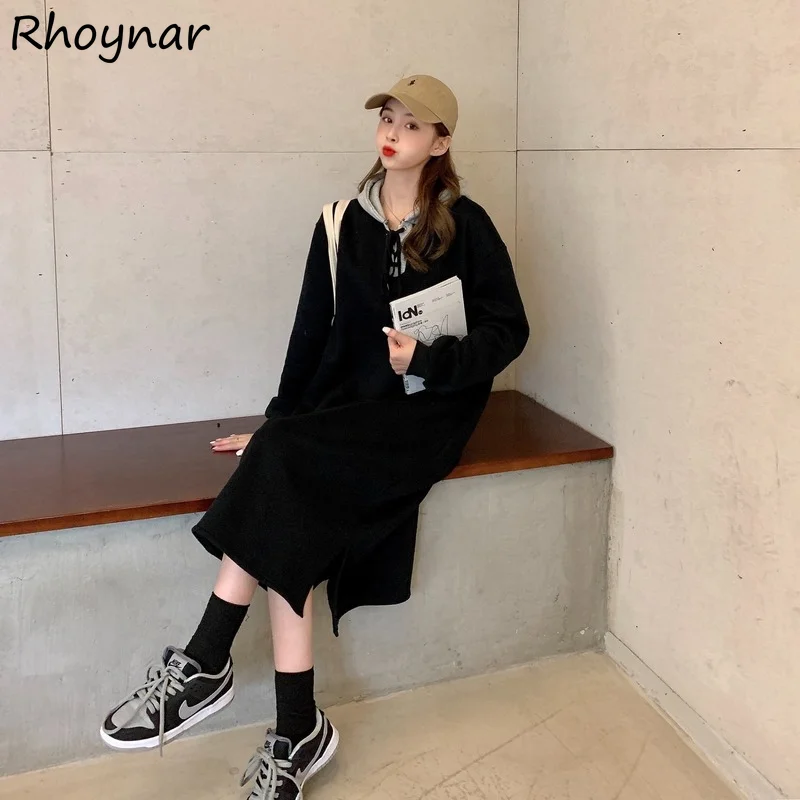 Long Sleeve Dress Women Autumn Baggy All-match Preppy Cozy Korean Style Ulzzang Popular Patchwork Design Fashion Leisure Chic