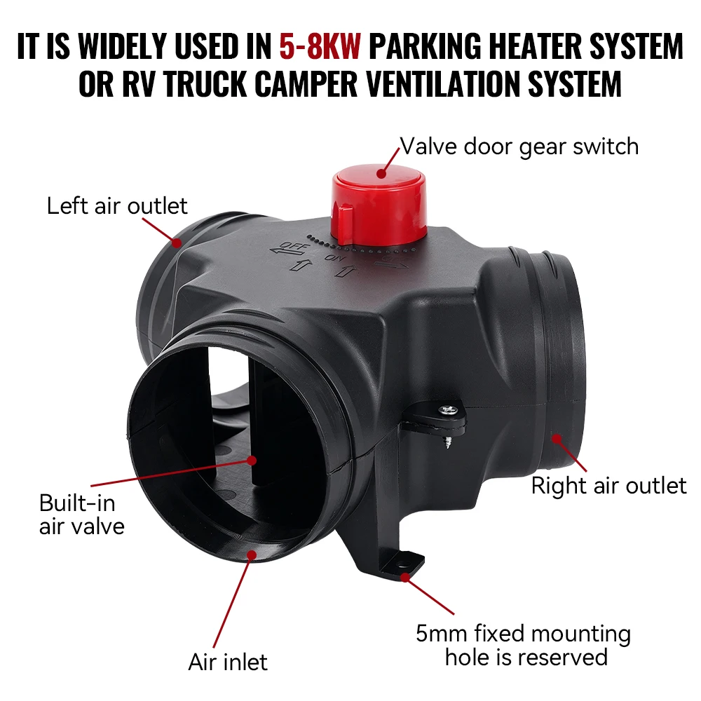 75mm 90mm Y-Verteiler mit verstellbarer Ventilklappe, Luftkanalanschluss für Diesel-Standheizung, Auspuffrohr-Auslass, Auto, Wohnmobil – Detail 8