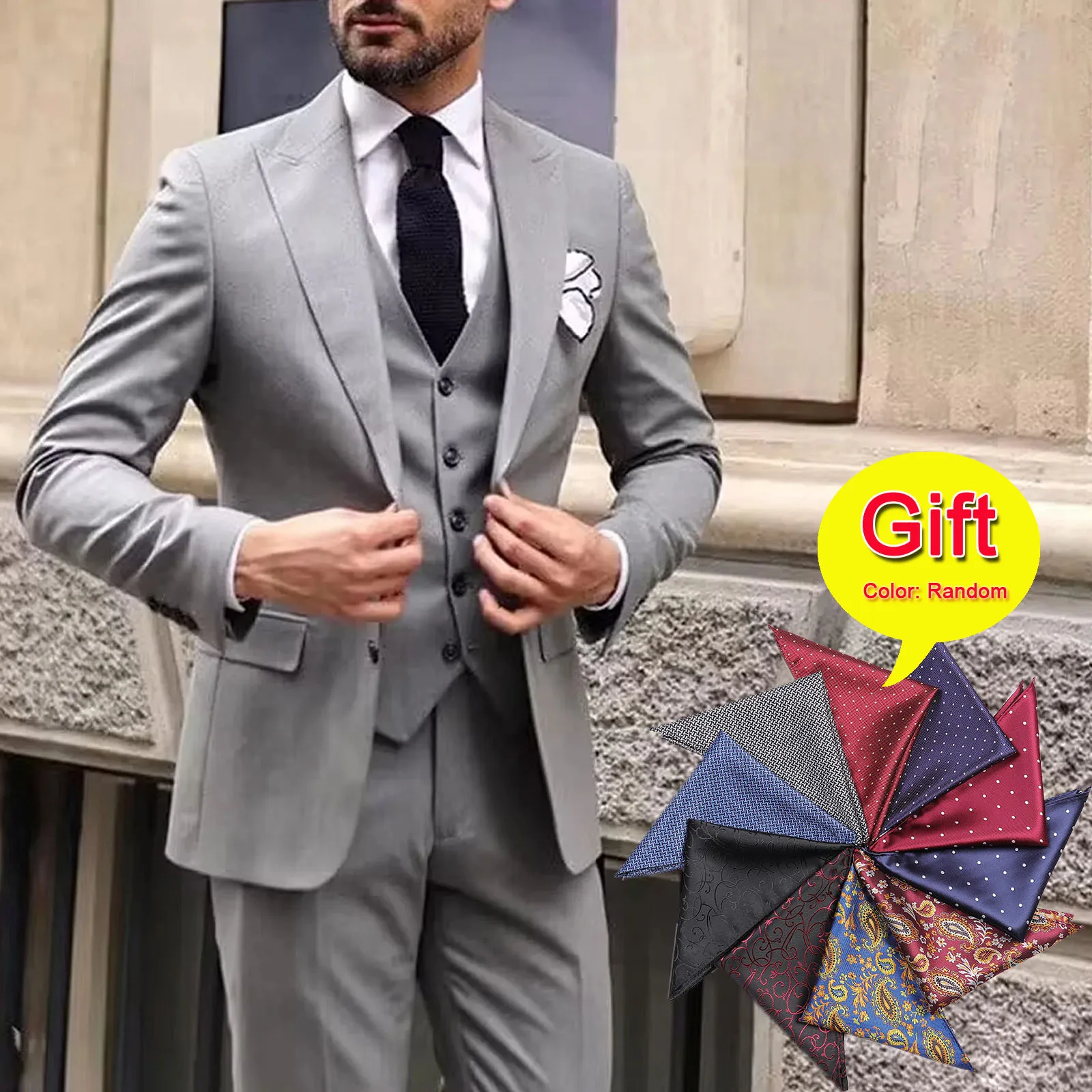 

2025 New Light Gray Men's Suit High Quality 3 Piece (jacket +Vest+Pants) Formal Casual Business Wedding Tuxedo Blazer Coat