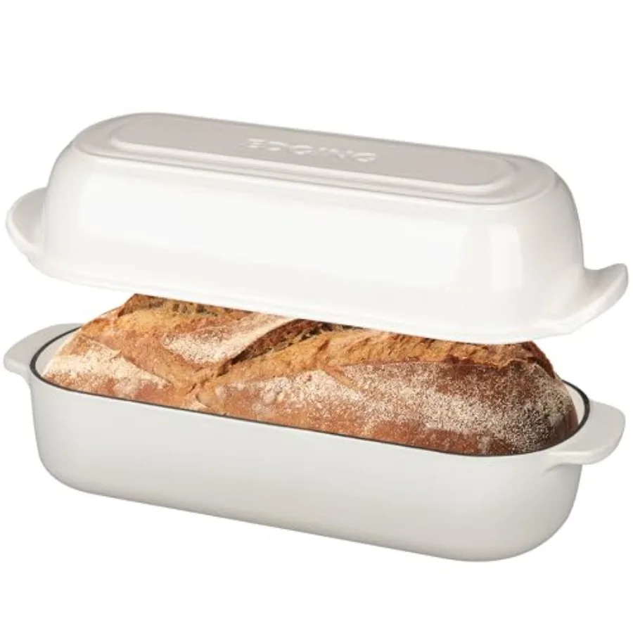 

Эмалированная чугунная форма для выпечки хлеба с крышкой, 12,5x5,5 дюймов, 5 кварт, белая, для домашнего хлеба на закваске