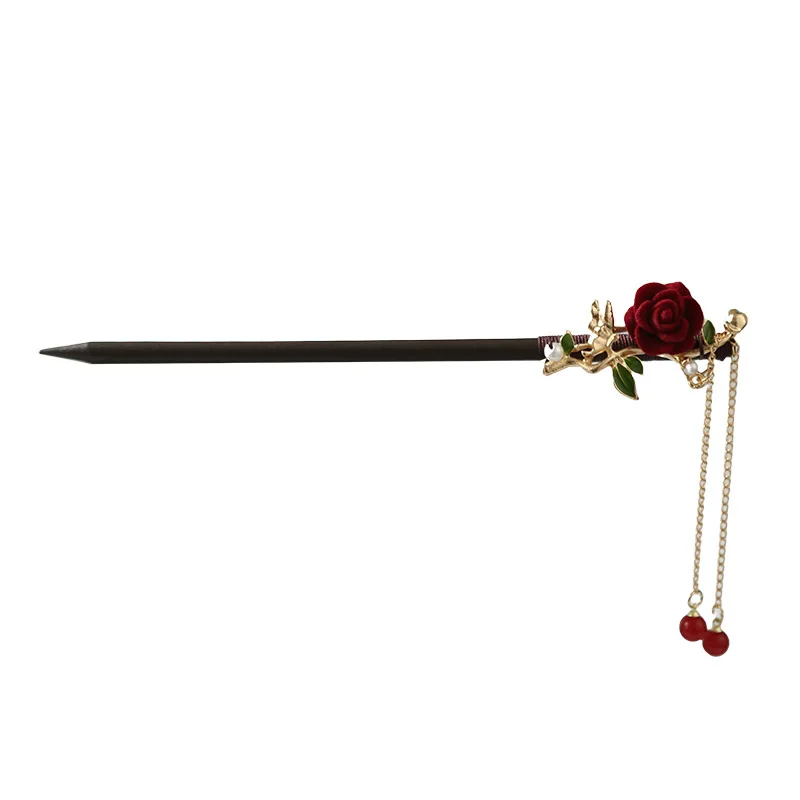 النمط الصيني يتمايل شرابة دبوس الشعر الخشبي القديم زي Hanfu المناظر الطبيعية الخلابة منطقة الطراز القديم دبوس الشعر اليدوية