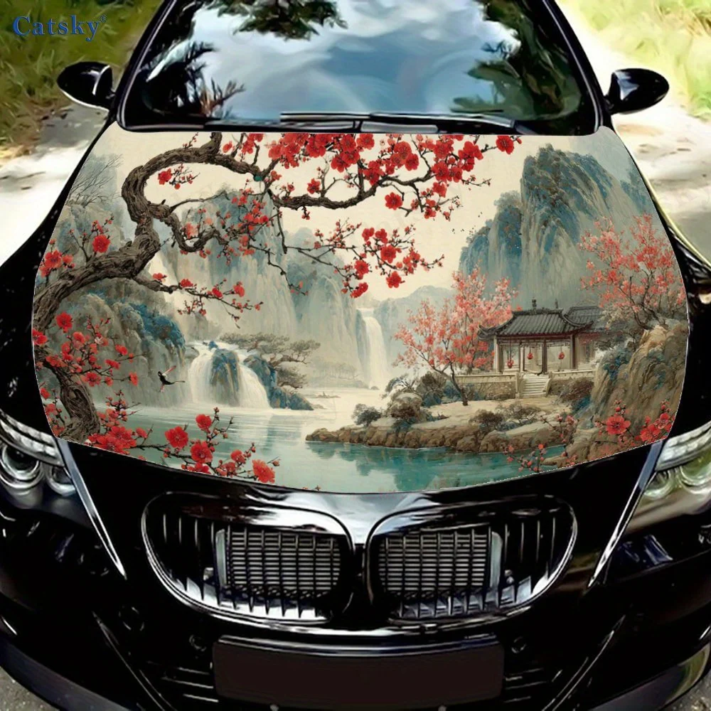 

Наклейка на капот двигателя автомобиля с поэтическим цветком сливы, художественная наклейка автомобиля, персонализированное украшение для экстерьера автомобиля, подарок для любителей автомобилей,