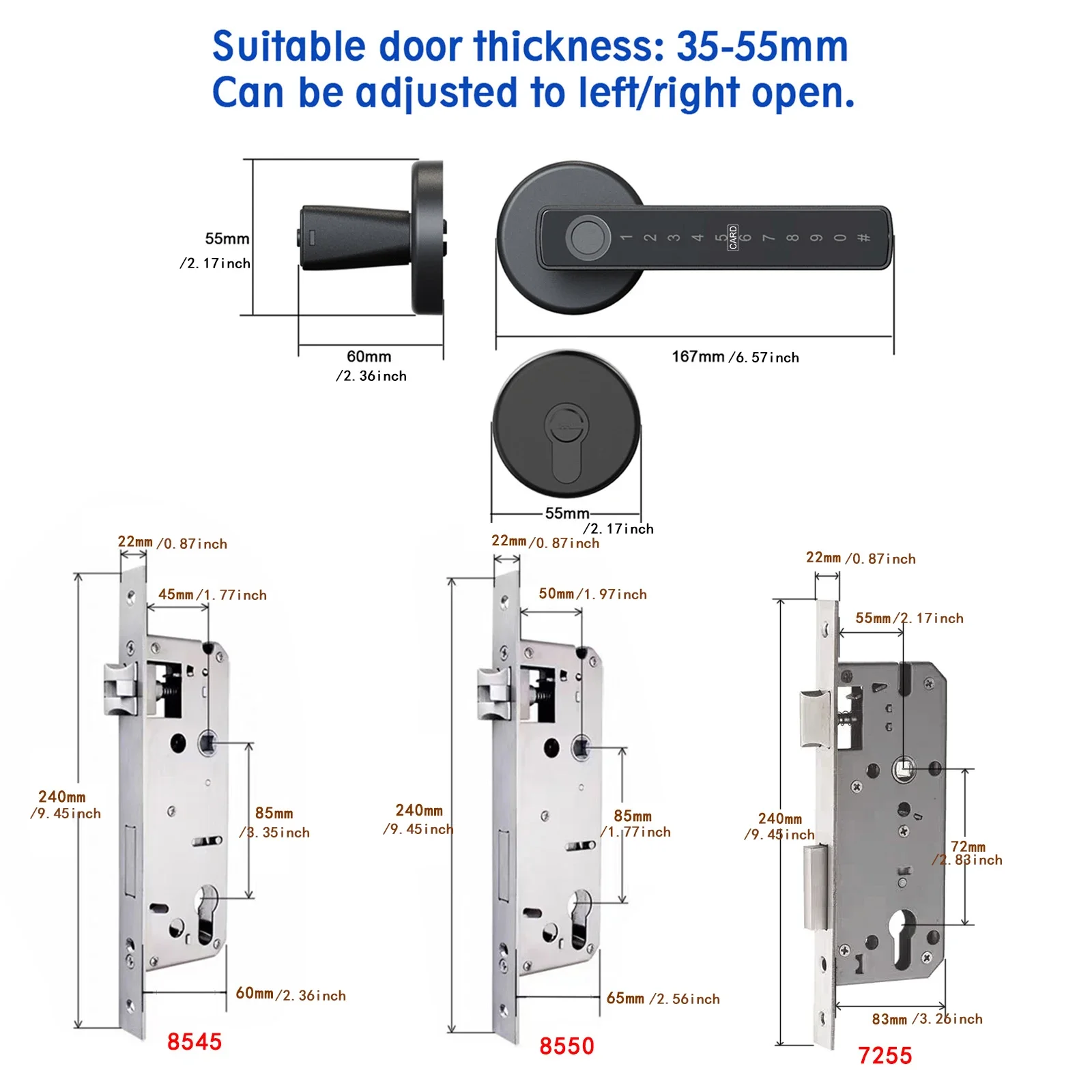 WINFREE American Standard Smart Door Lock Fingerprint Tuya Smart Lock Passcode Card Replacement for Interior Wooden Door