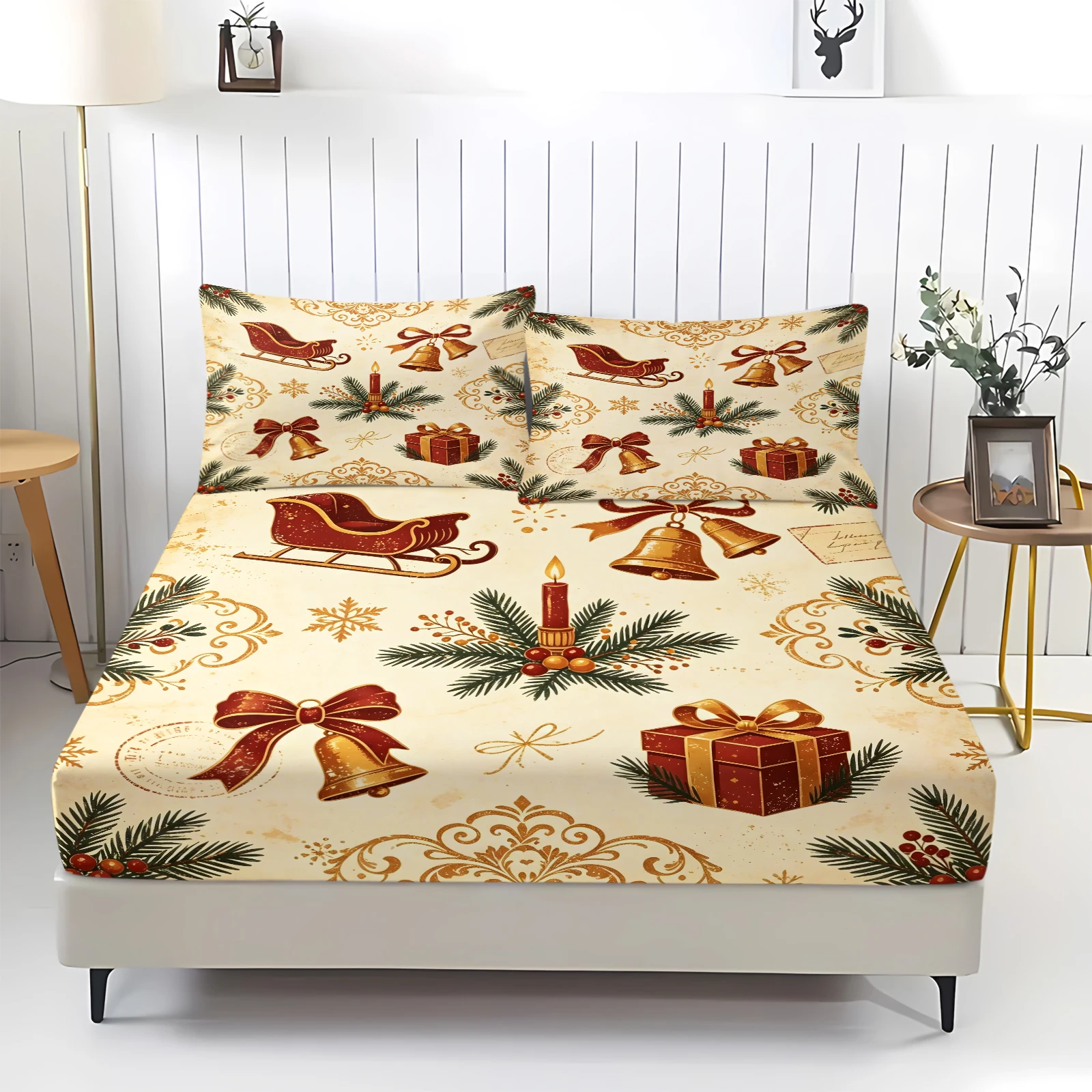 Vintage Noel Temalı Çarşaf Tak - Fitted Bed Sheets Deep Pocket incelemesi ve fiyatı