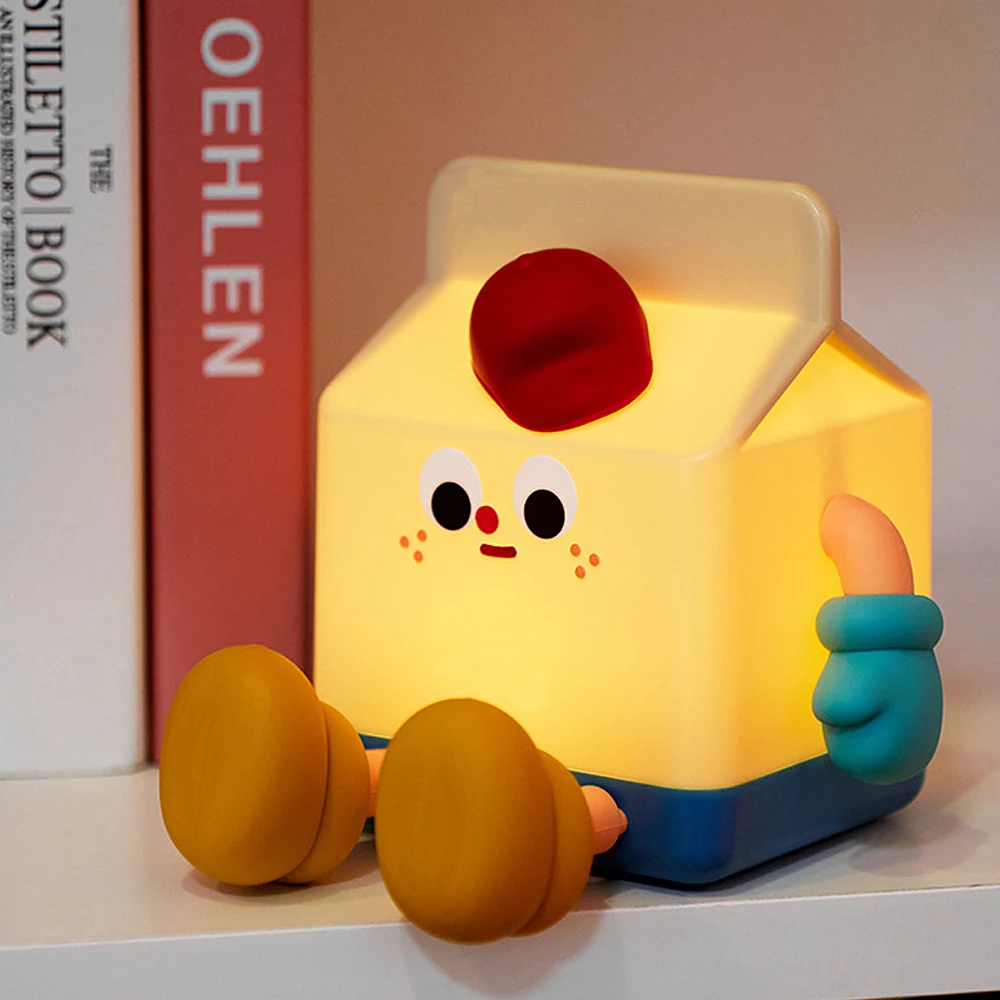 Silicon LED Night Light Cartoon Milk Box USB Charging Lamp Timable Atmosphere Lamp for Kid's Gift Home Office Desk Decoration