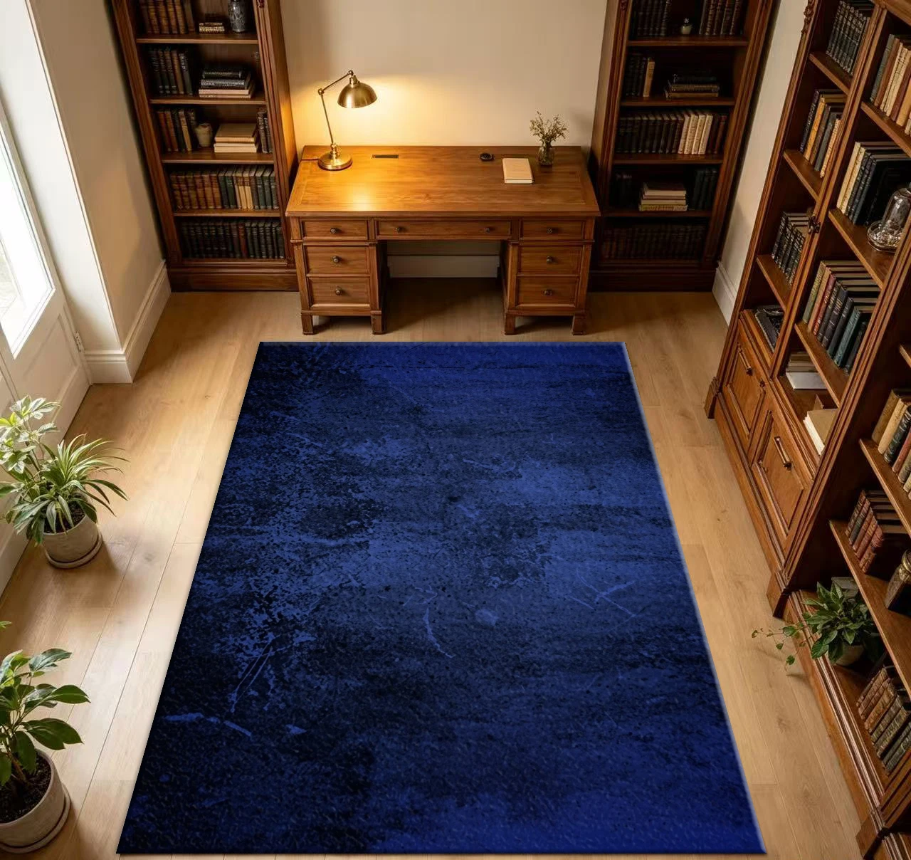 Dark Blue Grunge Texture Area Rug Retro Worn Cement Style Floor Carpet for Living Room Bedroom Indoor Home Decor